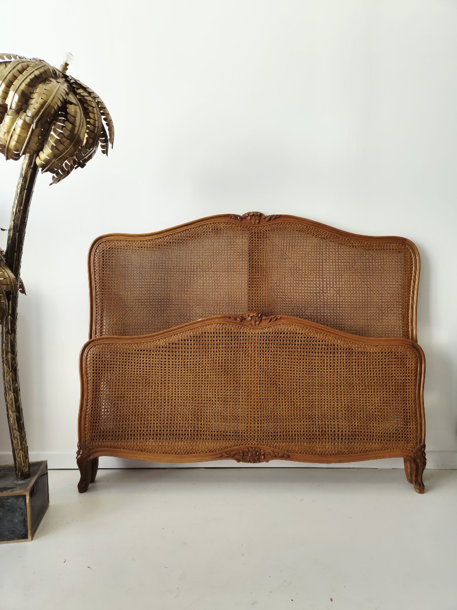 Lit français des années 1950 à double cannage, style Louis XV-photo-1