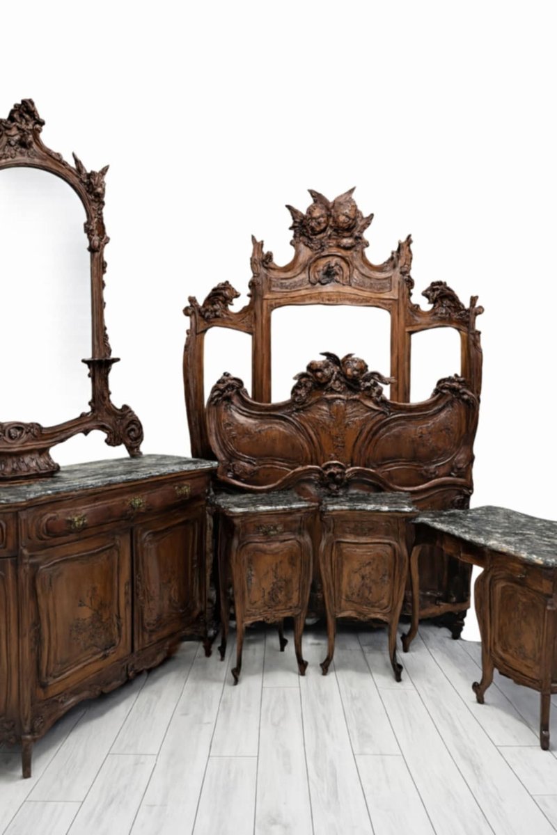Ensemble de chambre italien Art déco ancien – Mobilier style château-photo-2