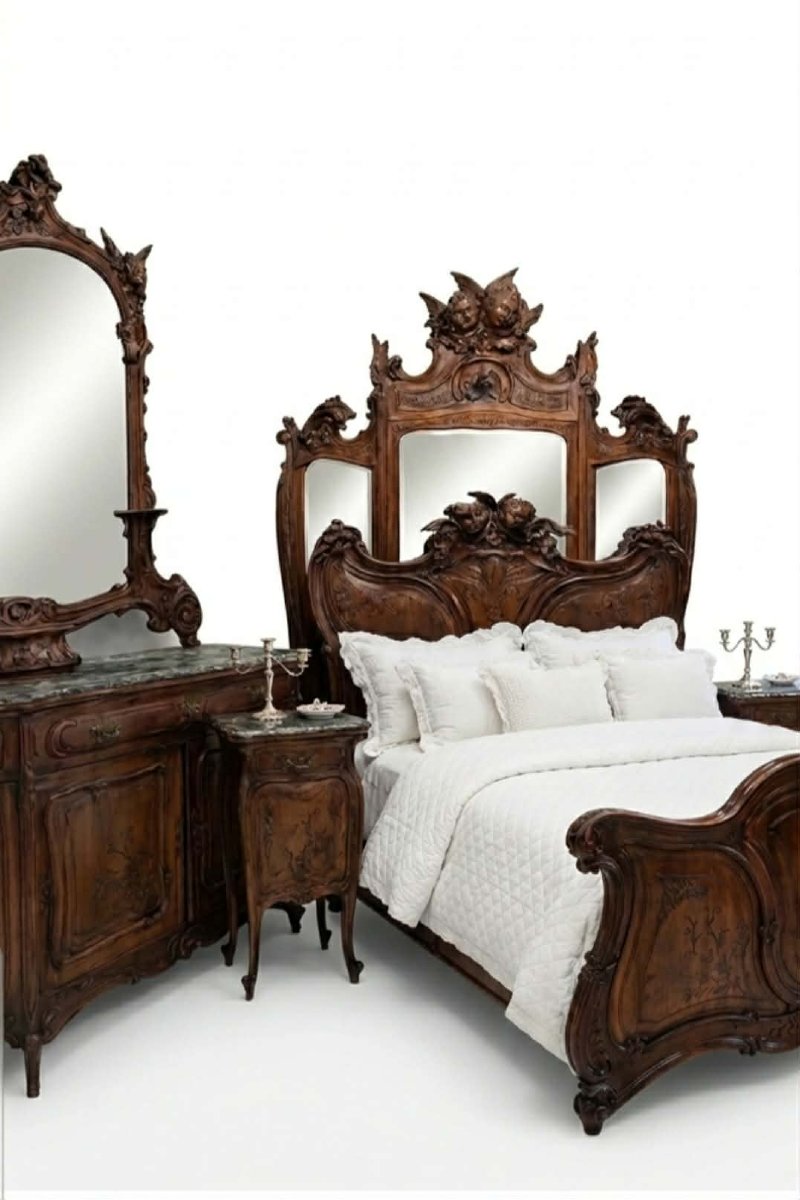 Ensemble de chambre italien Art déco ancien – Mobilier style château