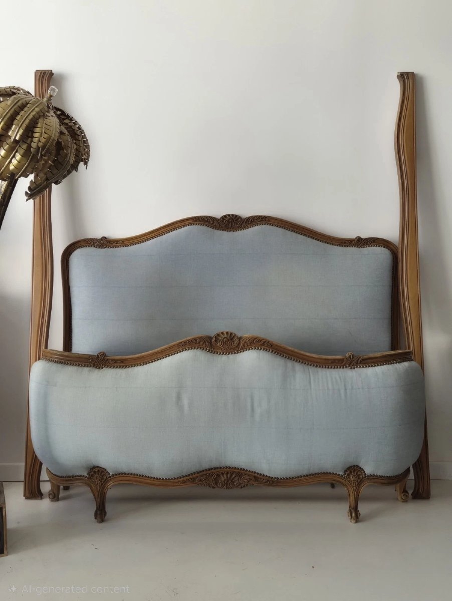 Antique French Louis XV Double Half-corbeille Bed-photo-2