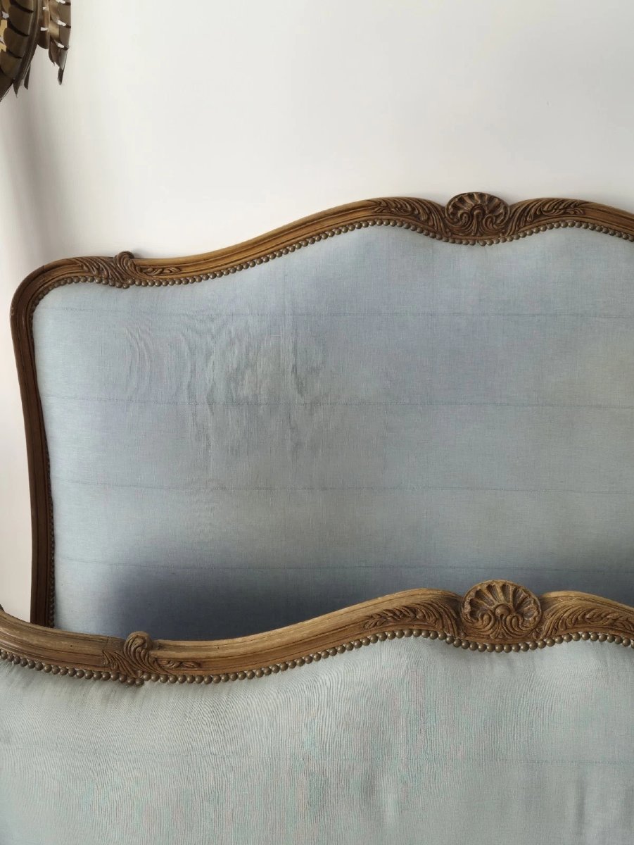 Antique French Louis XV Double Half-corbeille Bed-photo-3