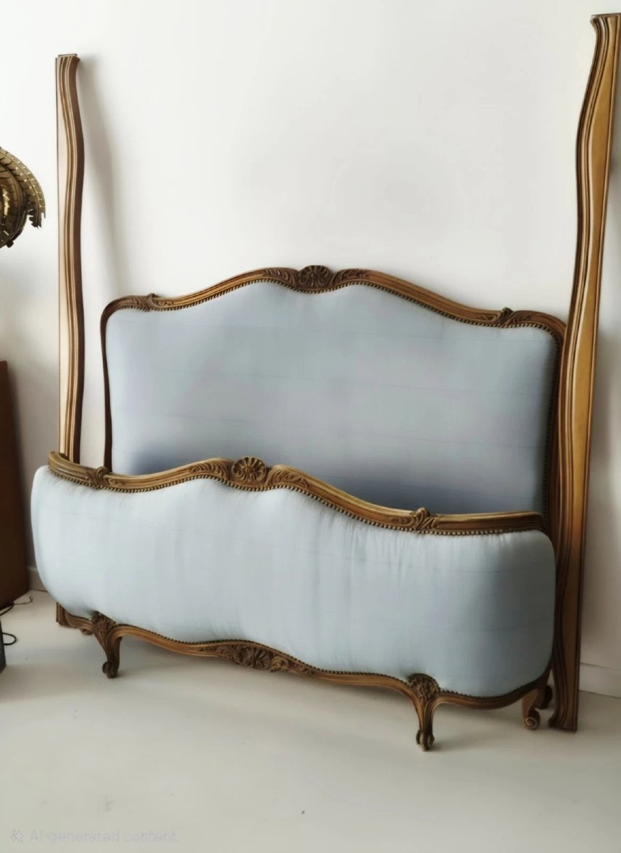 Antique French Louis XV Double Half-corbeille Bed-photo-4