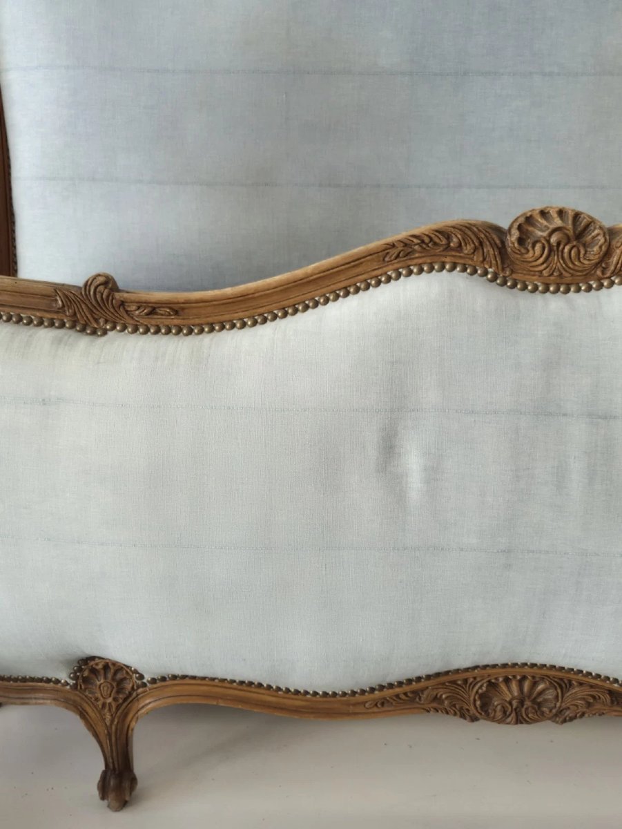 Antique French Louis XV Double Half-corbeille Bed-photo-2