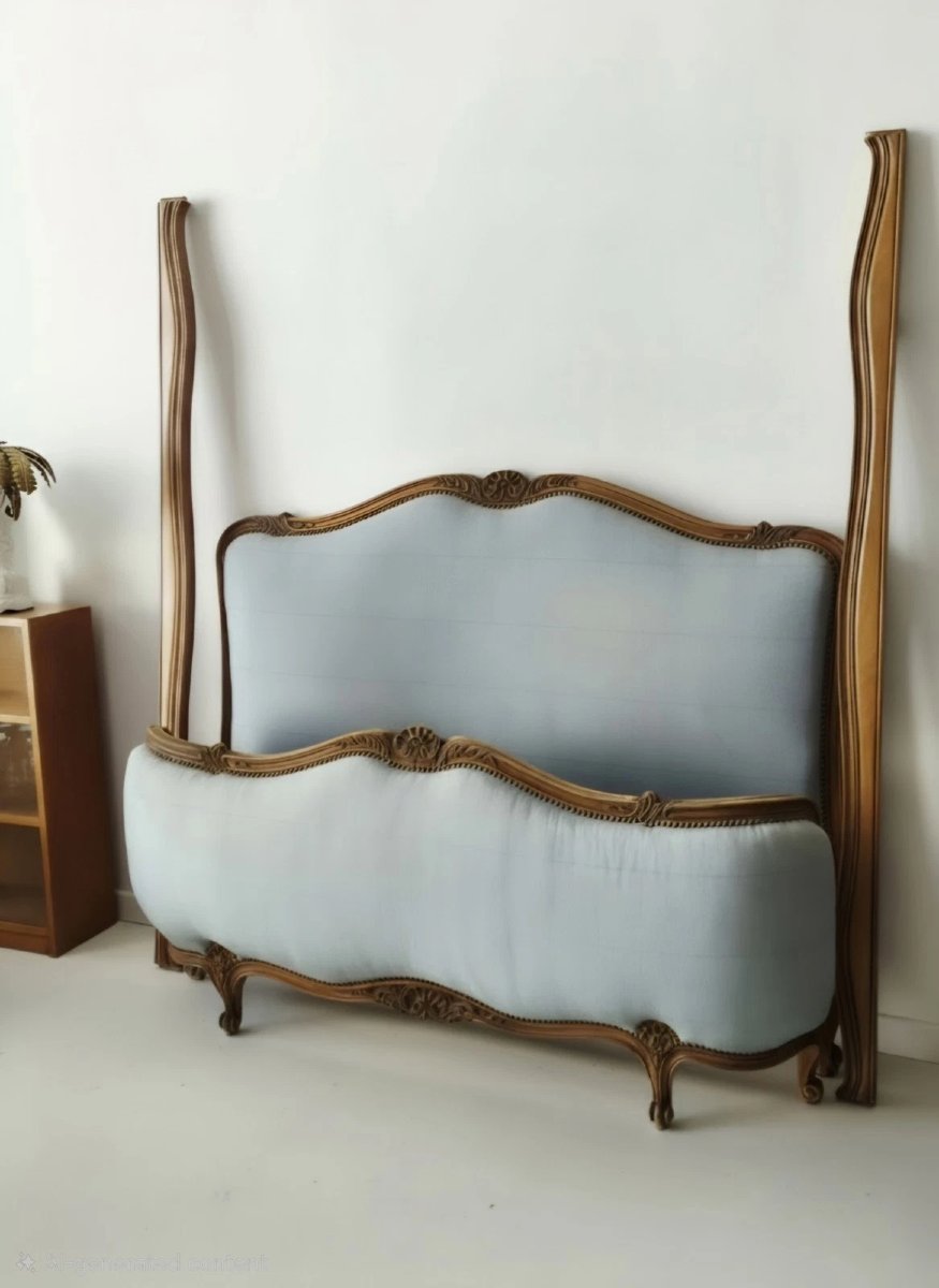 Antique French Louis XV Double Half-corbeille Bed-photo-3