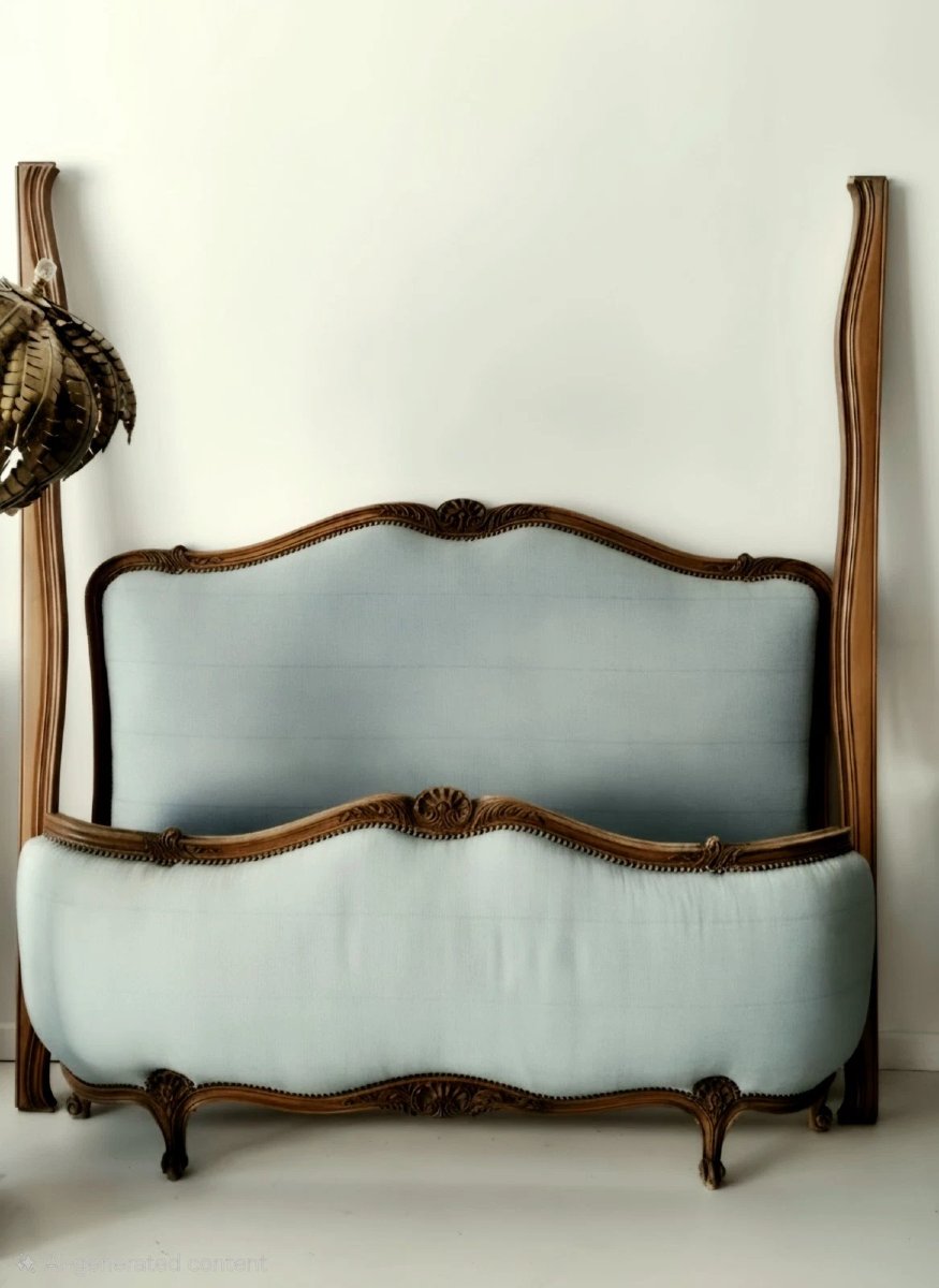 Antique French Louis XV Double Half-corbeille Bed-photo-4
