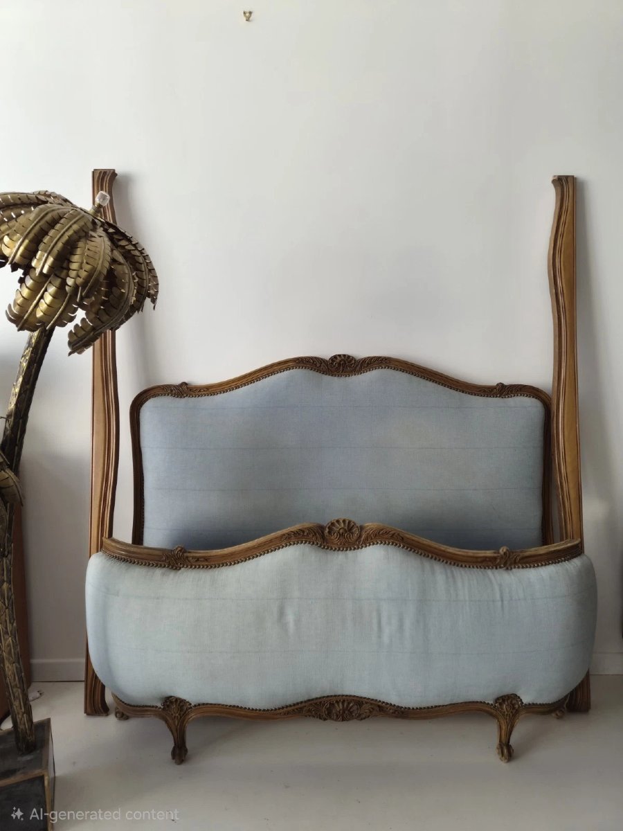 Antique French Louis XV Double Half-corbeille Bed