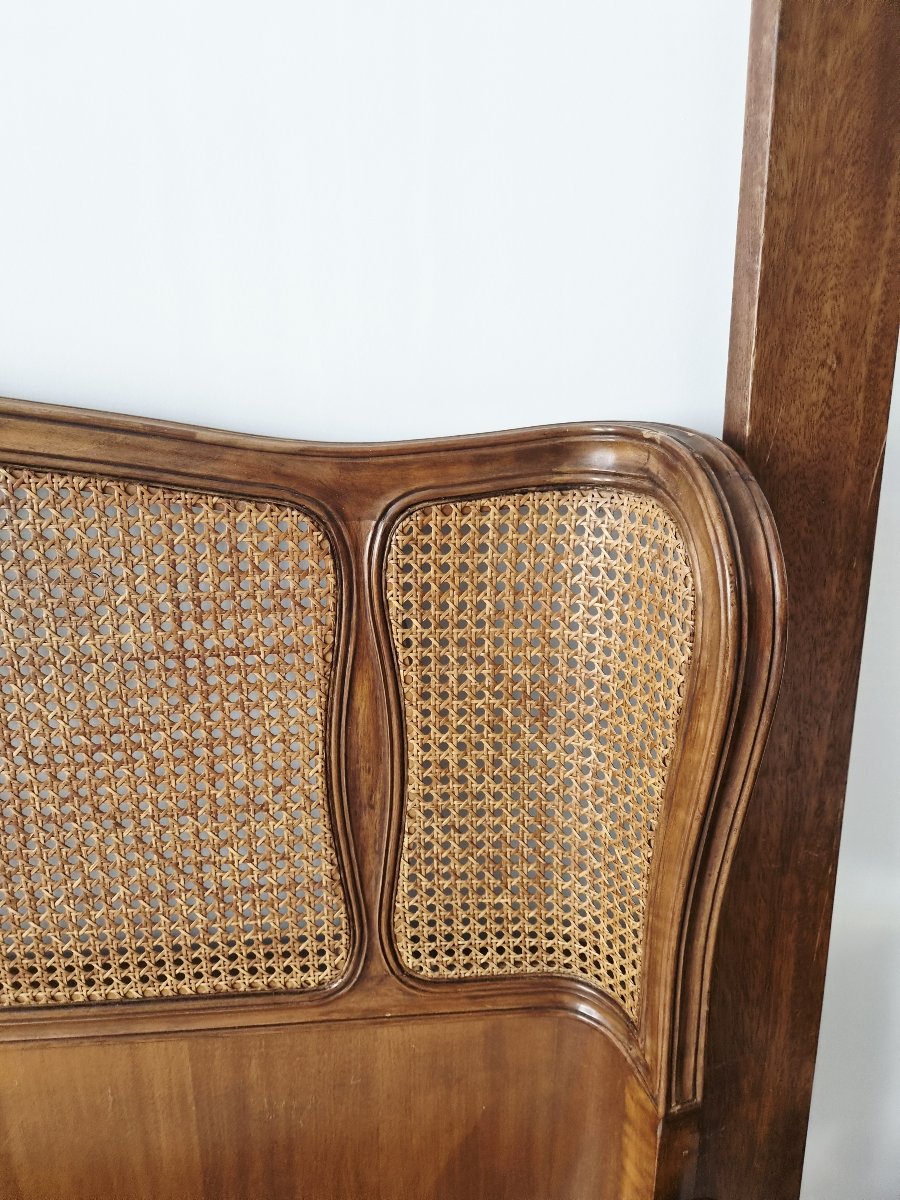 French Louis XV Style Caned Bed Carved Walnut Low Footboard-photo-2