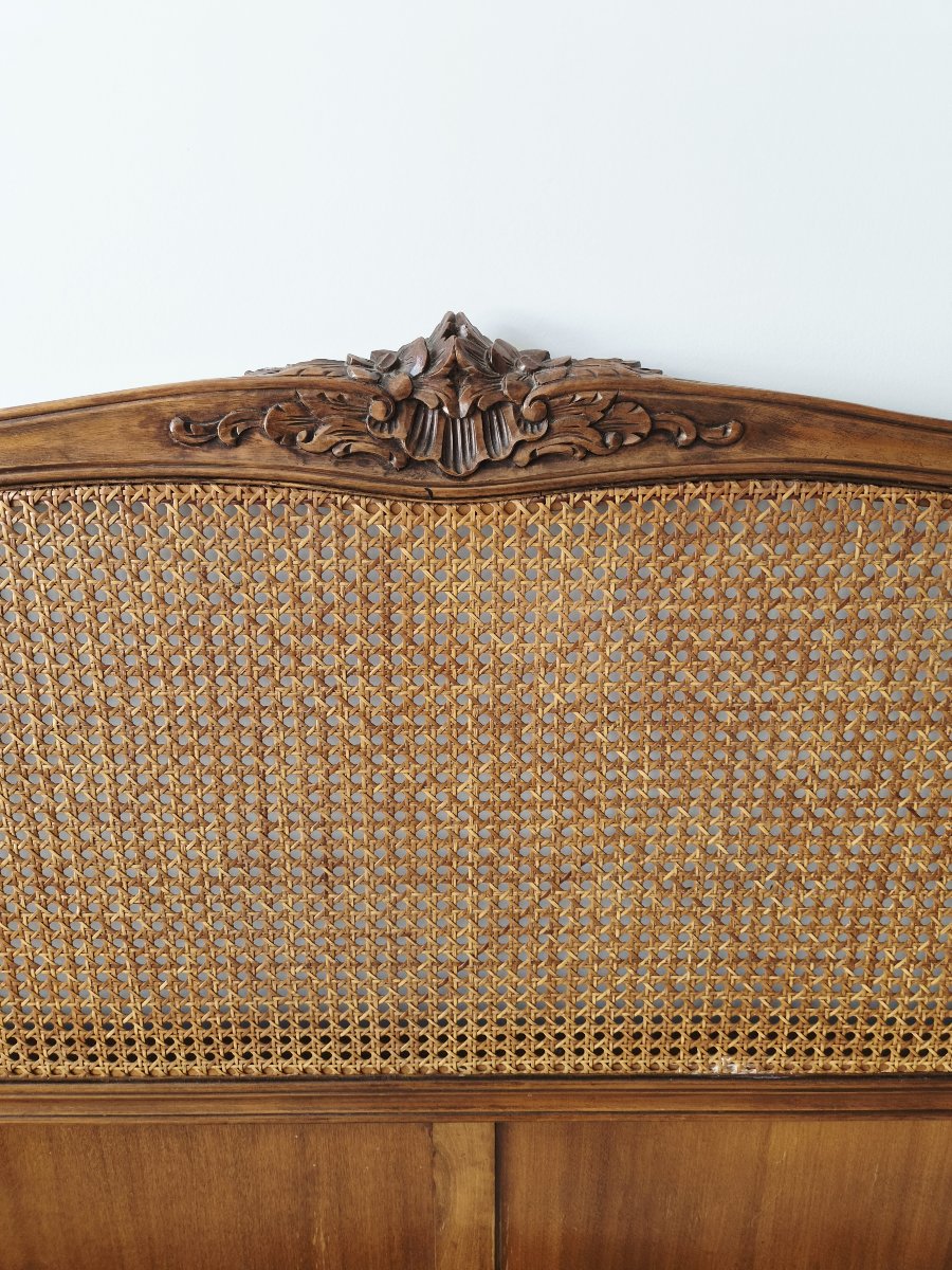 French Louis XV Style Caned Bed Carved Walnut Low Footboard-photo-3