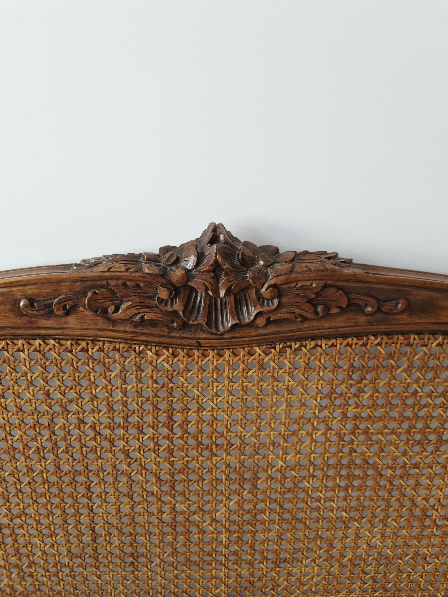 French Louis XV Style Caned Bed Carved Walnut Low Footboard-photo-5