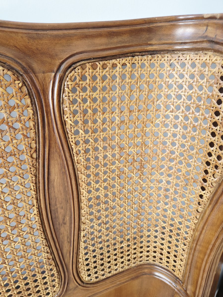 French Louis XV Style Caned Bed Carved Walnut Low Footboard-photo-6