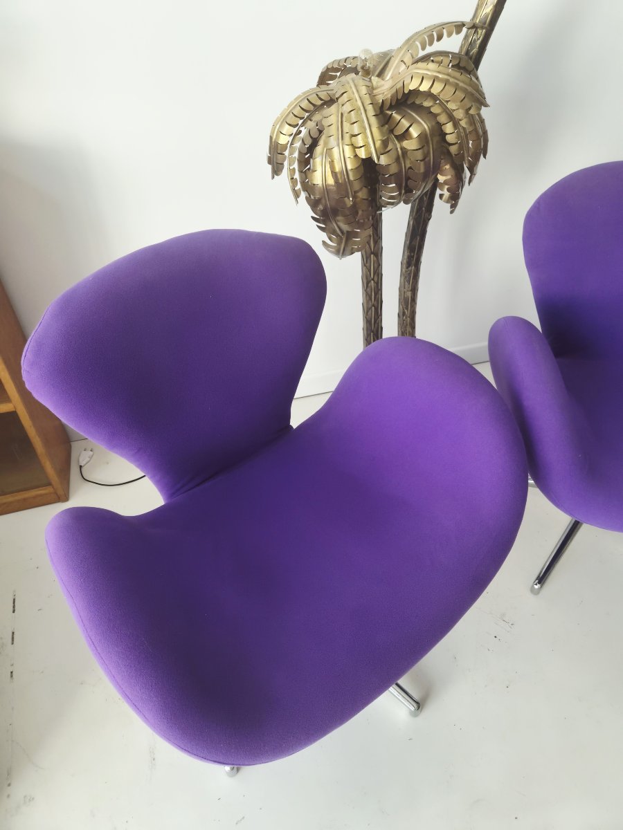 Paire de fauteuils pivotants rétro style « Swan » (Cygne), façon Arne Jacobsen-photo-2