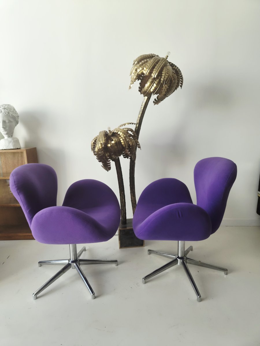 Paire de fauteuils pivotants rétro style « Swan » (Cygne), façon Arne Jacobsen-photo-4
