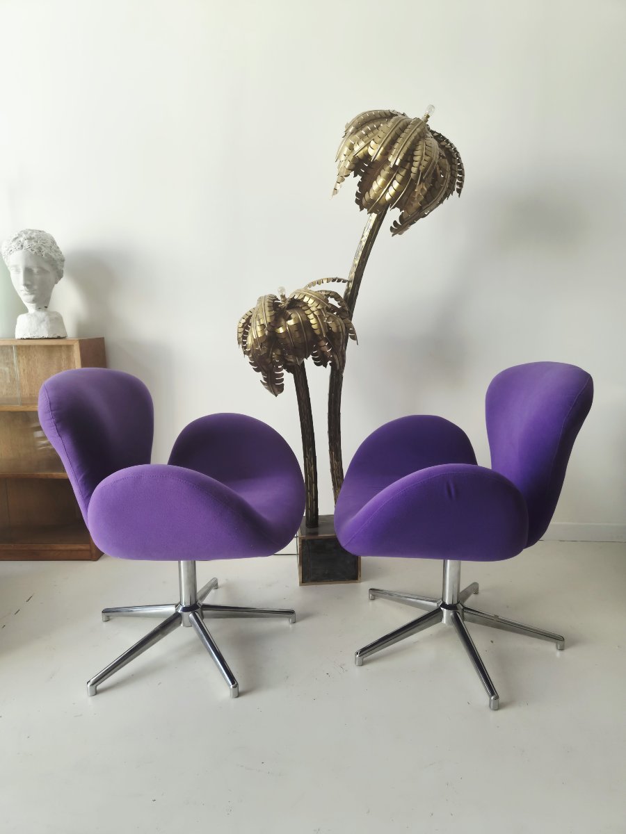 Paire de fauteuils pivotants rétro style « Swan » (Cygne), façon Arne Jacobsen-photo-1