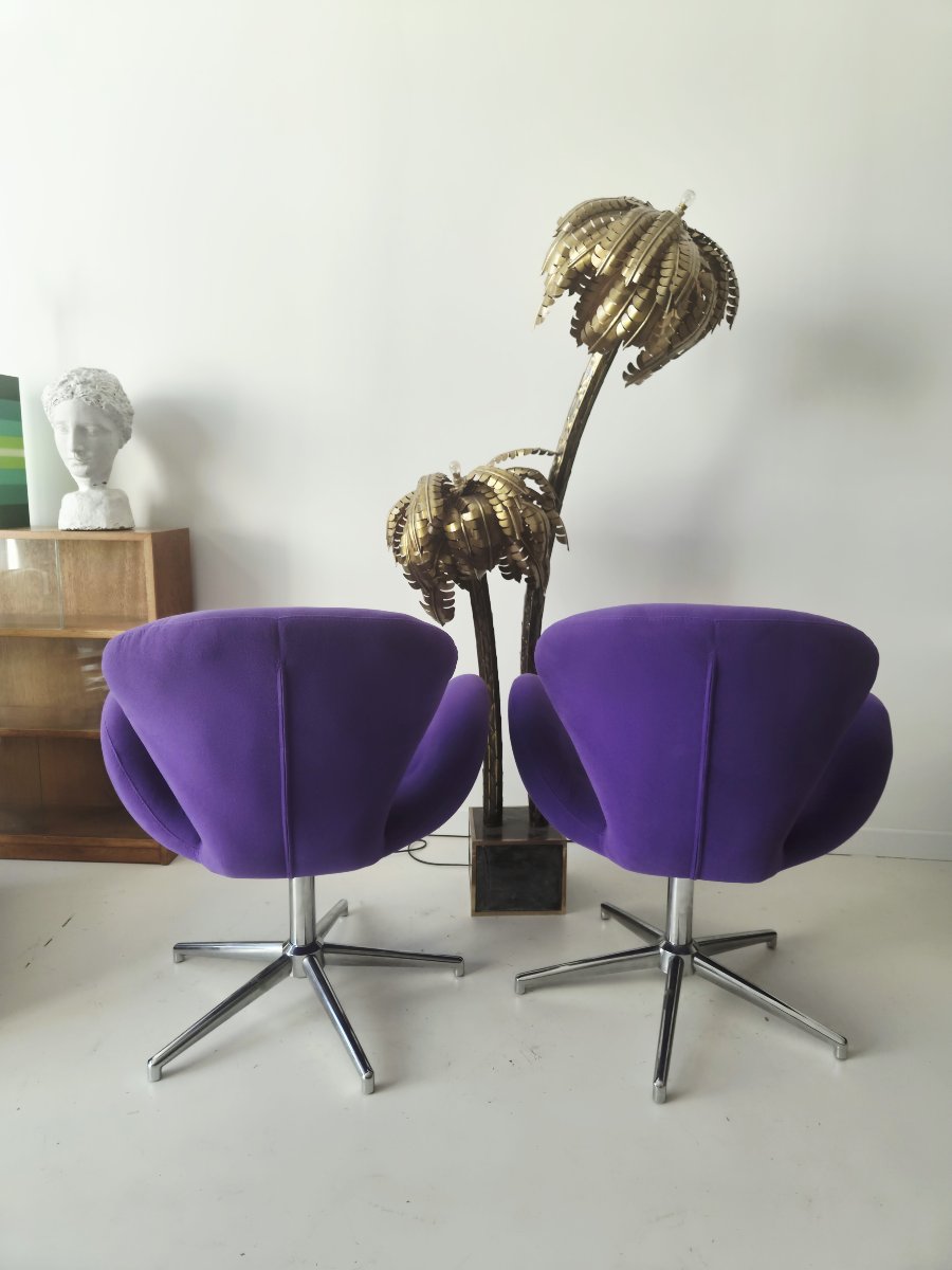 Paire de fauteuils pivotants rétro style « Swan » (Cygne), façon Arne Jacobsen-photo-2