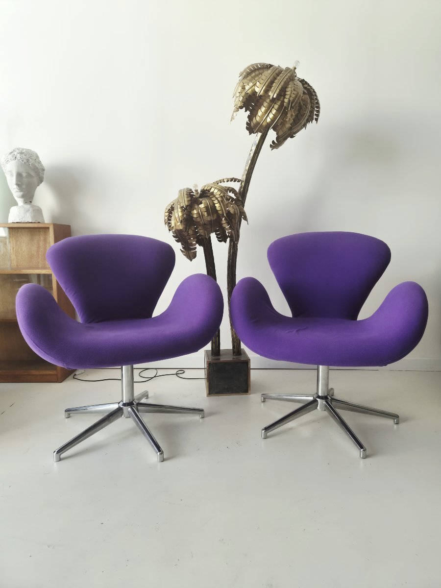 Paire de fauteuils pivotants rétro style « Swan » (Cygne), façon Arne Jacobsen
