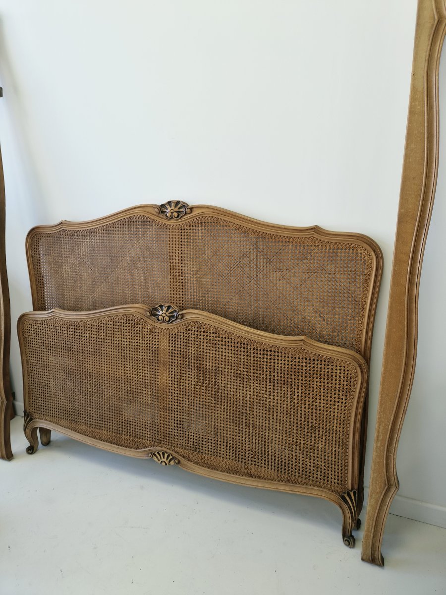 Lit double ancien français en cannage, style Louis XV-photo-1