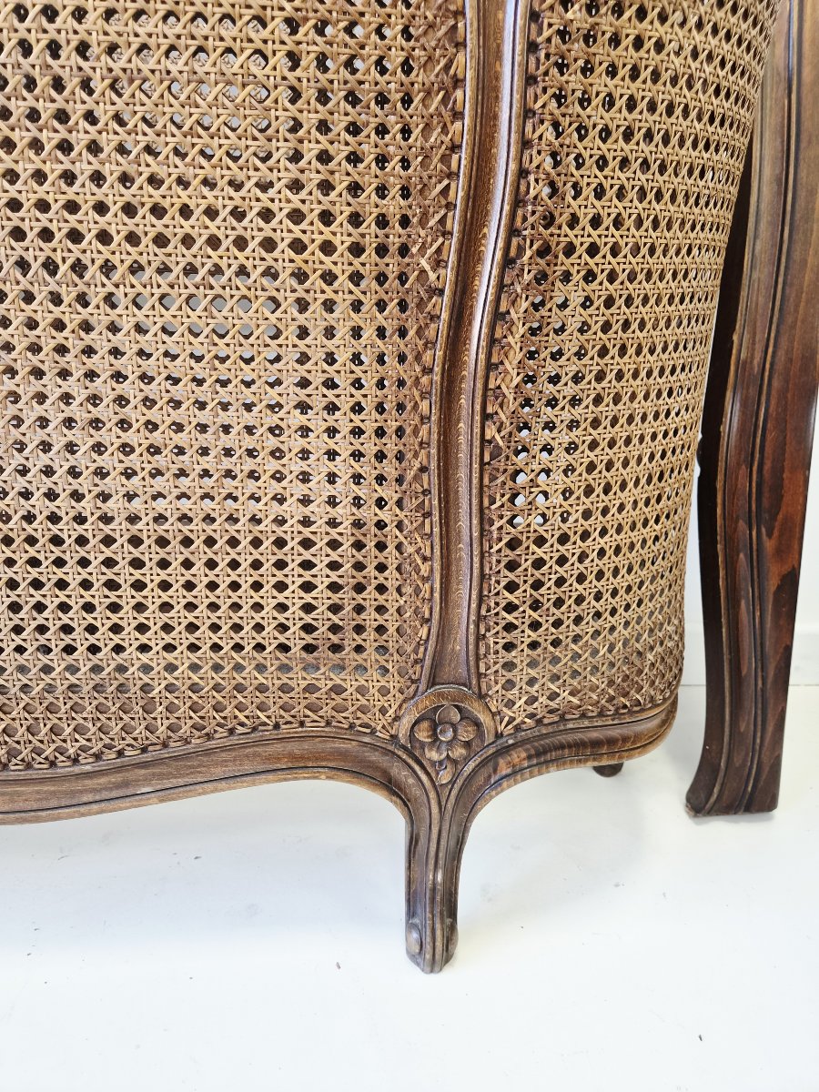 Antique Louis XV-style Double Caning Bed With Half-corbielle Design, France-photo-3