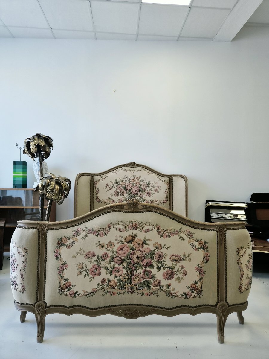 Lit corbeille Louis XV, tapissé, taille King (150 cm)-photo-2