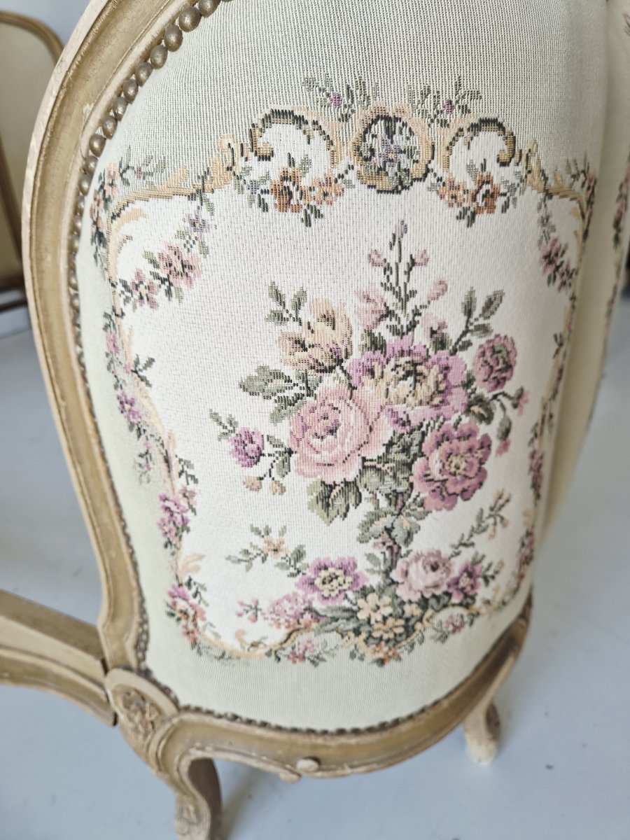 Lit corbeille Louis XV, tapissé, taille King (150 cm)-photo-3