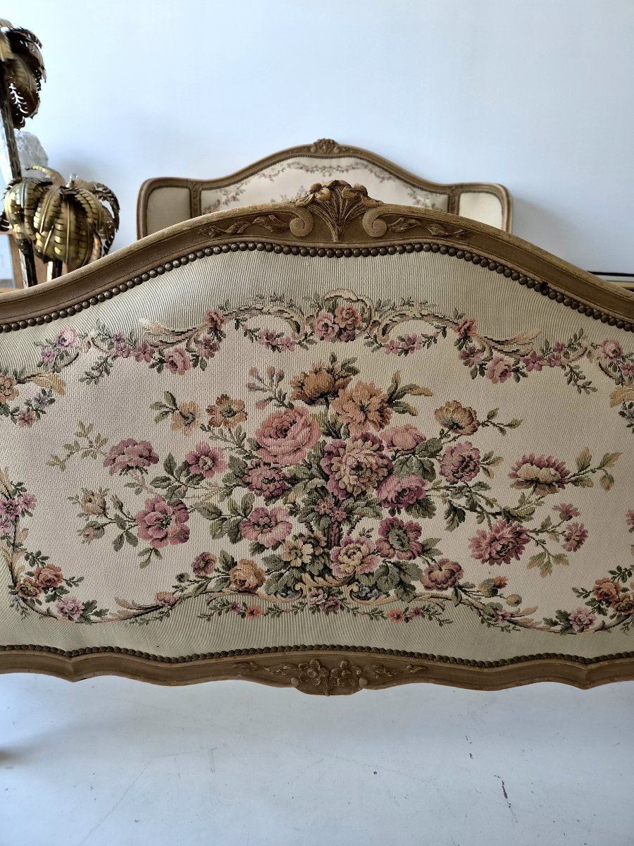 Lit corbeille Louis XV, tapissé, taille King (150 cm)-photo-4
