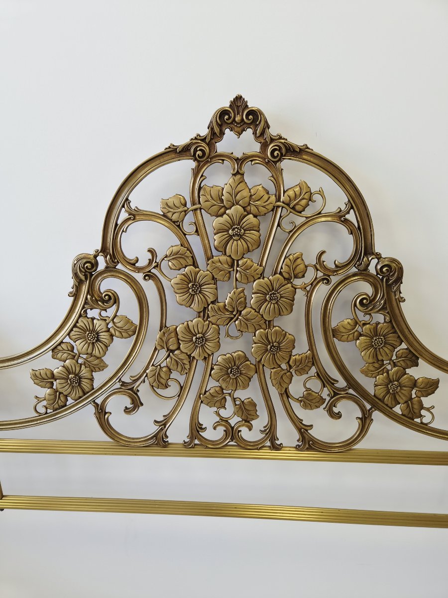 Cadre de lit ancien et ornementé en laiton moulé et bronze doré (style ormolu) – Taille EU King-photo-4