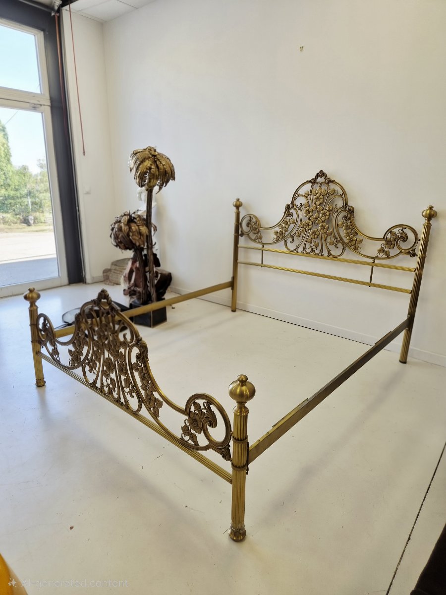 Cadre de lit ancien et ornementé en laiton moulé et bronze doré (style ormolu) – Taille EU King-photo-4