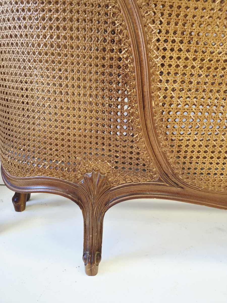 Antique French Louis XV-style Half-corbielle Caning Bed, Eu King Size-photo-2