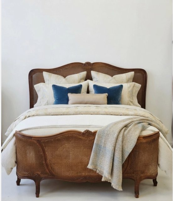 Antique French Louis XV-style Half-corbielle Caning Bed, Eu King Size
