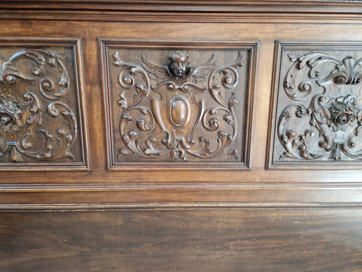Renaissance Style Bedroom Set, King-size Bed In Carved Walnut, Italian Baroque -photo-2
