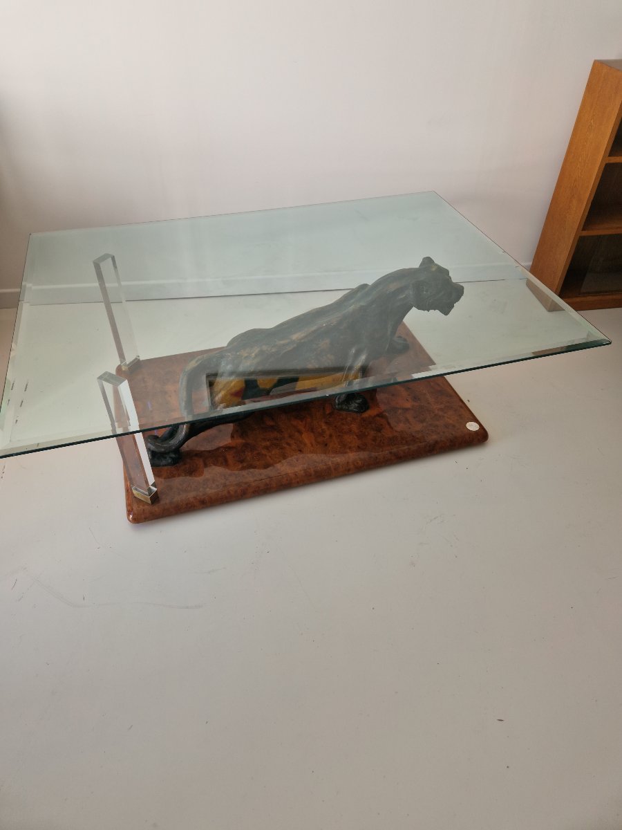 Vintage Panther Coffee Table, 1970s, By Claude Dalle -photo-2