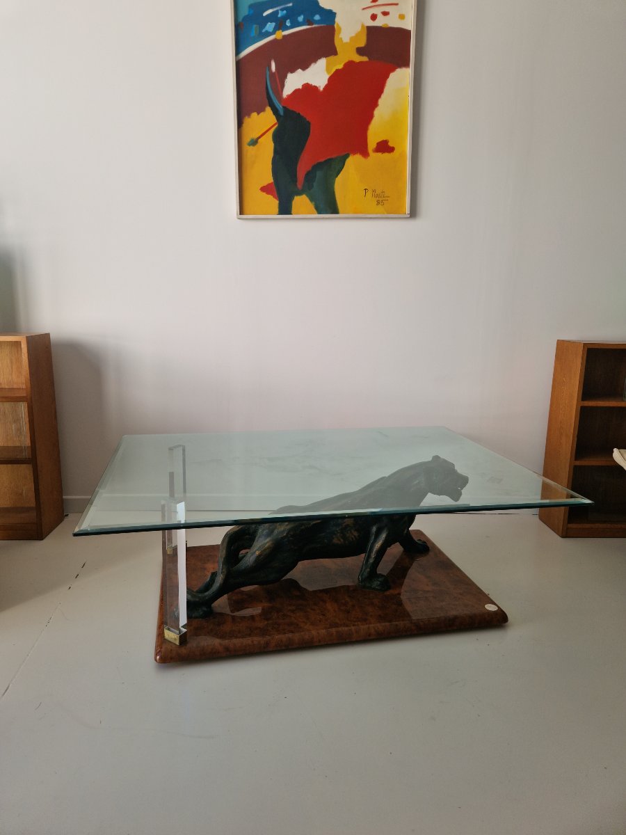 Vintage Panther Coffee Table, 1970s, By Claude Dalle -photo-3