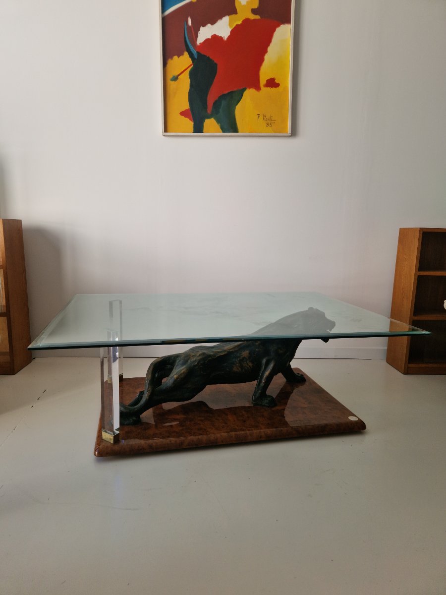 Vintage Panther Coffee Table, 1970s, By Claude Dalle -photo-2
