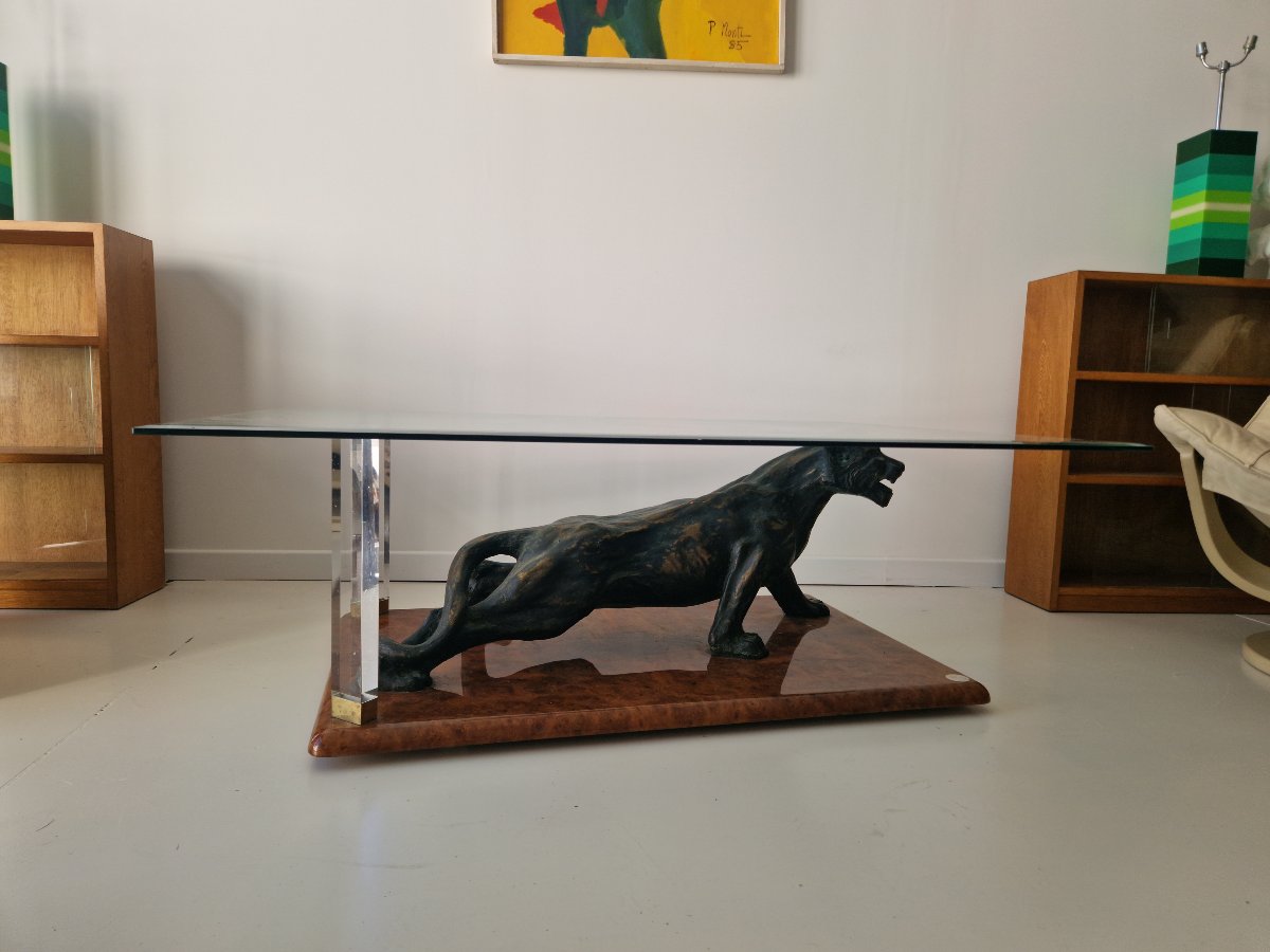 Vintage Panther Coffee Table, 1970s, By Claude Dalle 