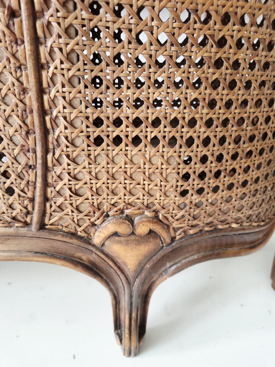 Antique French Cane Bed, Louis XV Style, “demi-corbeille” Model, Double Size.-photo-2