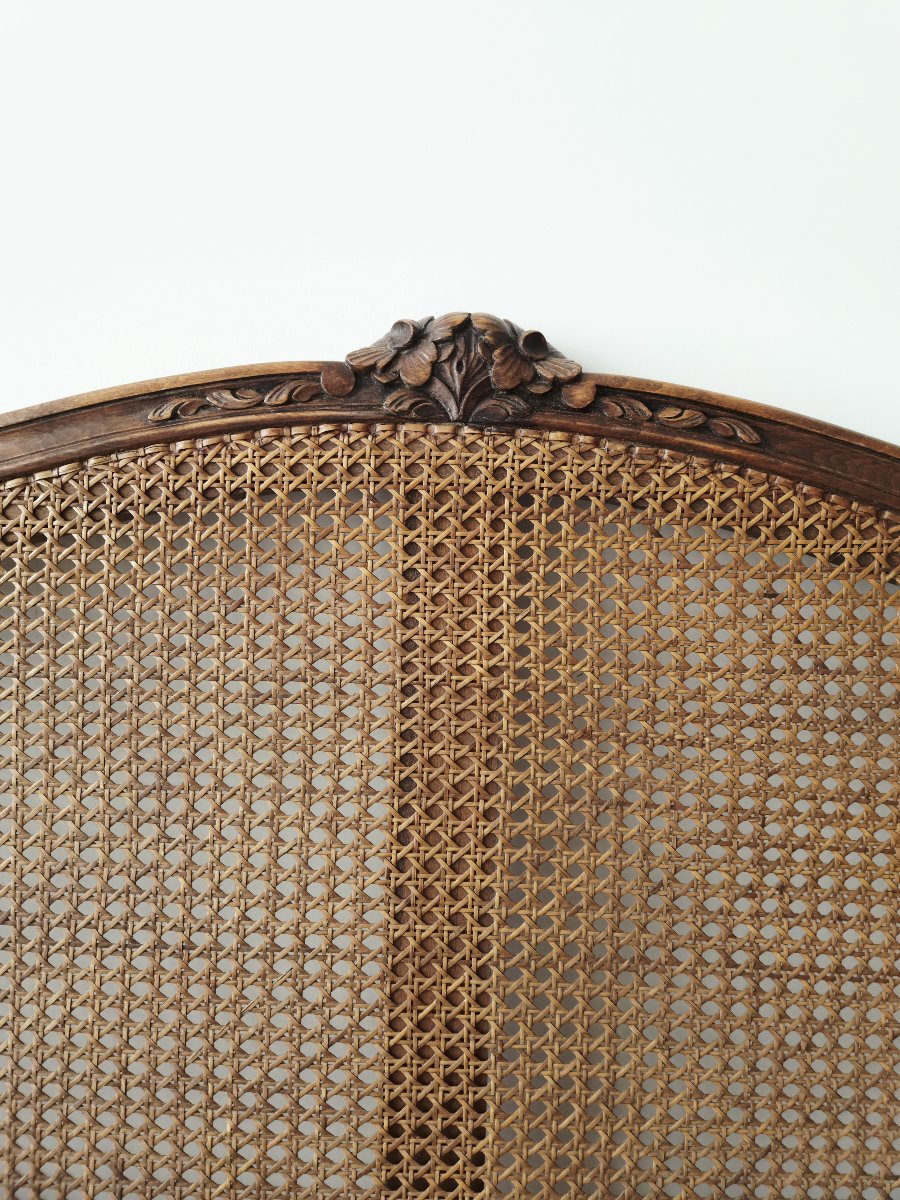 Antique French Cane Bed, Louis XV Style, “demi-corbeille” Model, Double Size.-photo-3
