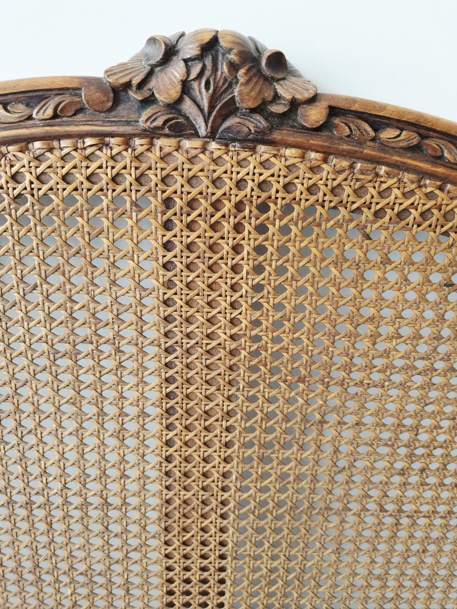 Antique French Cane Bed, Louis XV Style, “demi-corbeille” Model, Double Size.-photo-5