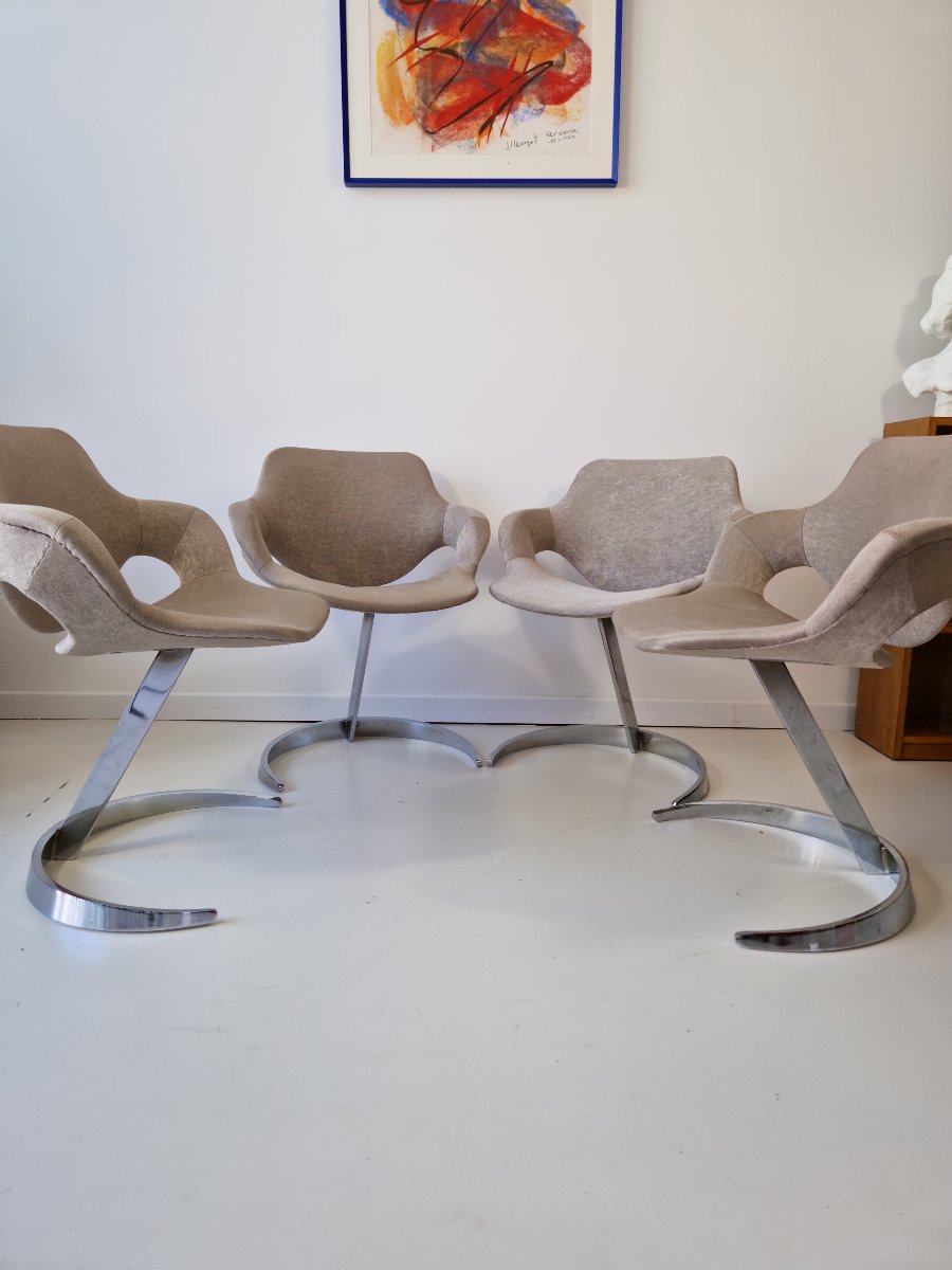 Boris Tabacoff Cantilever Dining Or Living Room Chairs, Sphinx Model-photo-4
