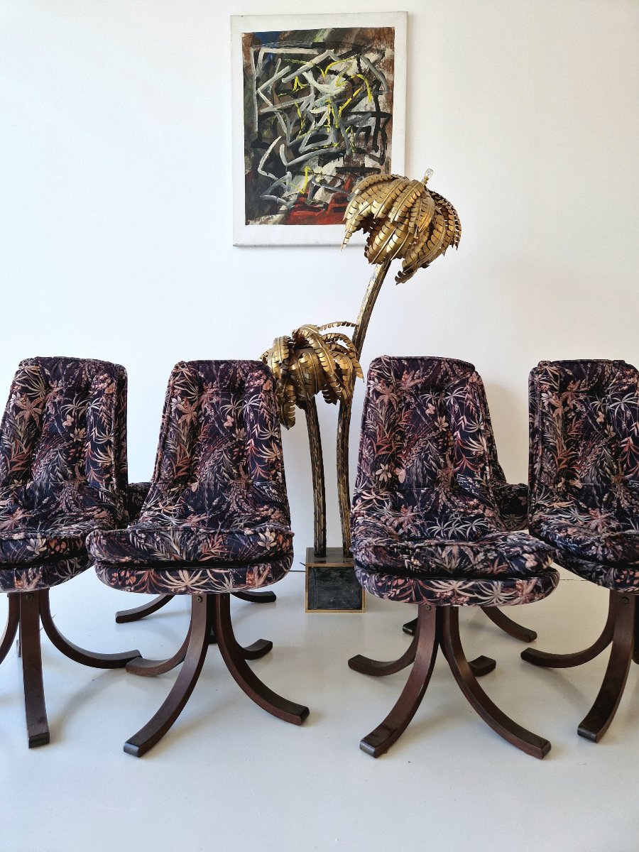 Norwegian Dining Or Living Room Chairs From The 1970s Made Of Bentwood, With A Botanical Pattern-photo-6