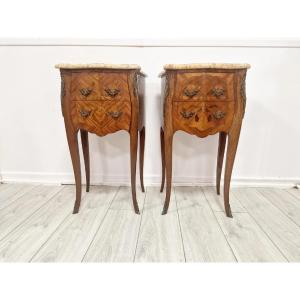 Pair Of Antique Louis XV Style Bedside Cabinets Stamped Mp