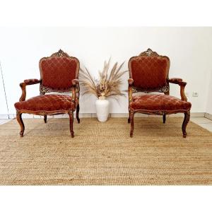 Antique Pair Of Louis XV Style Bergere Chairs
