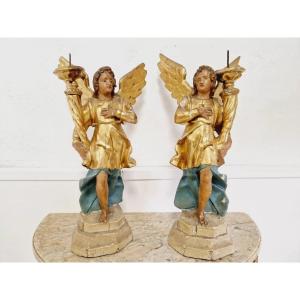 Paire de porte-torches d'ange français antique