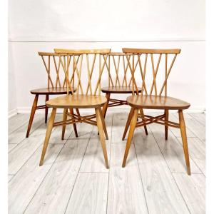 4 chaises de salle à manger à dossier chandelier Ercol
