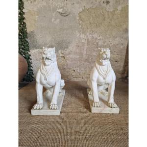 Pair Of Antique Marble Lion Statues **very Heavy**