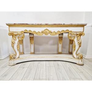 Grande console rococo avec plateau en marbre