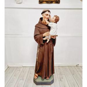 Statue religieuse antique Saint Antoine grandeur nature