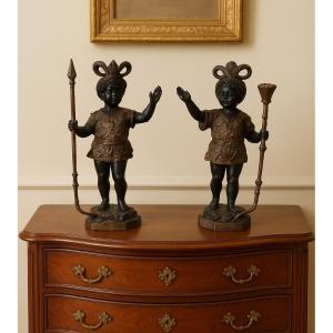 Pair Of Antique Bronze Venetian Candlesticks