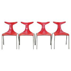 4 chaises empilables vintage Delfy Design Gino Carollo