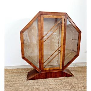 Art Deco Rurka Display Case In Walnut Burl