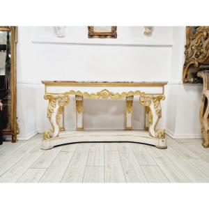 Console antique de style rococo avec plateau en marbre