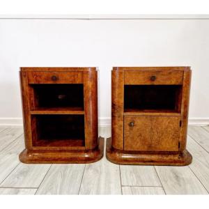Paire de tables de chevet Art déco en ronce de noyer